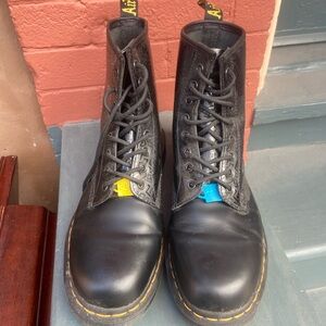 Dr. Martens Black Boots with Blue and Yellow Keith haring drawings 12